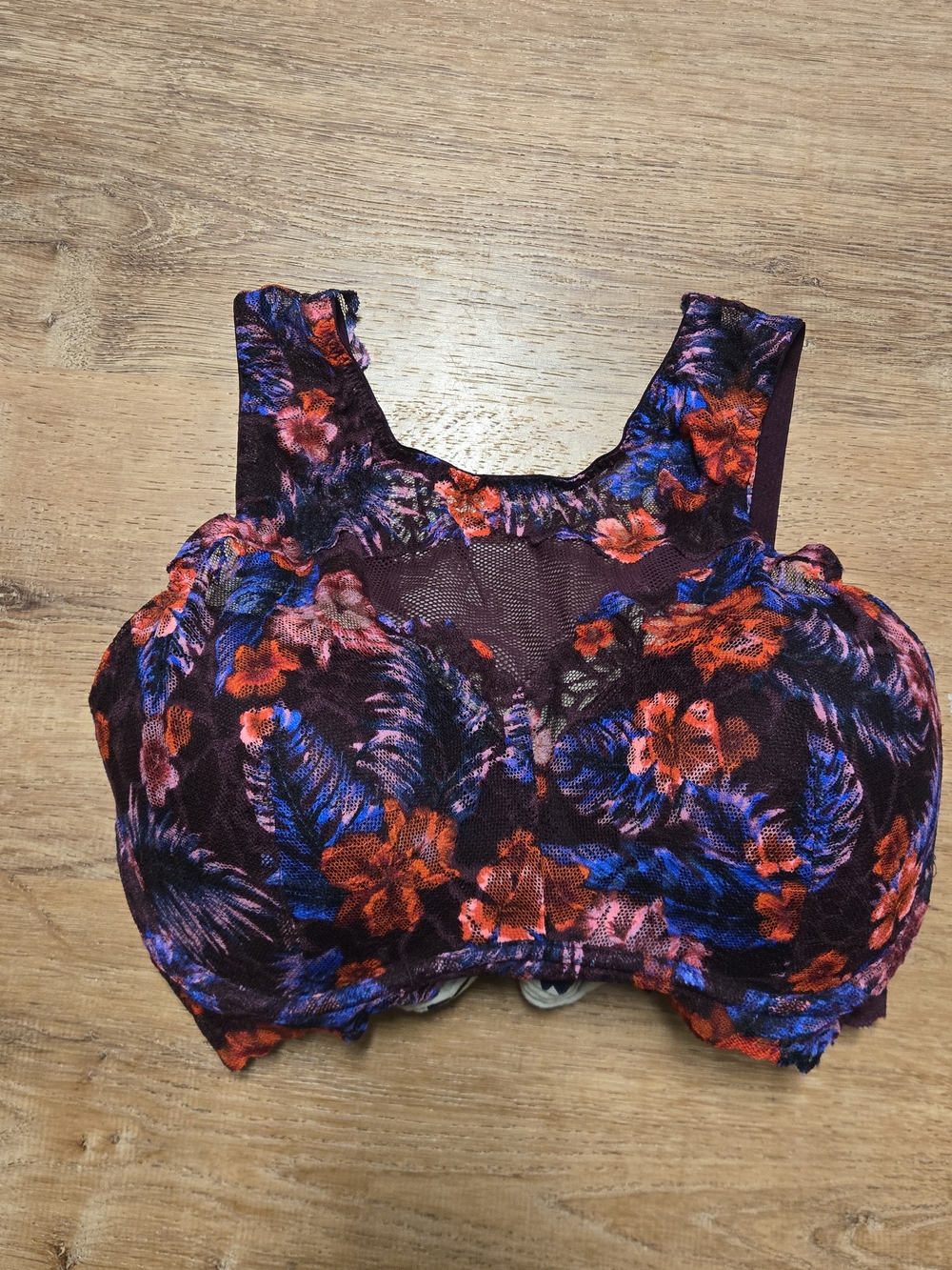 Pink Victoria's Secret Floral Lace Tank Bra Bralette - Burgundy Floral Medium DD